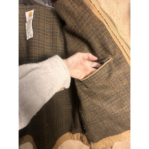 Vtg Carhartt Detroit Jacket J97 Sandstone Duck Blanket Lined Sz 2XL Reg Workwear - Picture 9 of 16